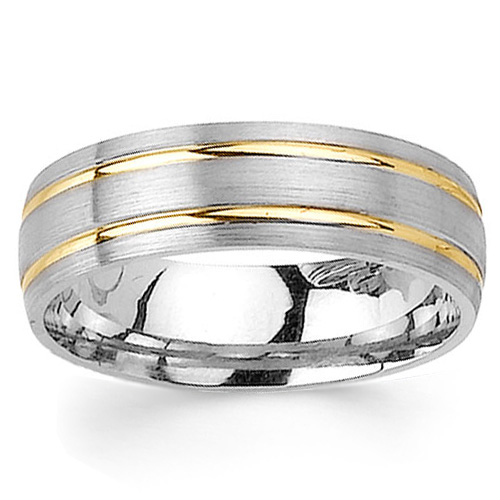6.5mm Double Channel 14K Two Tone Gold Men's Wedding Band